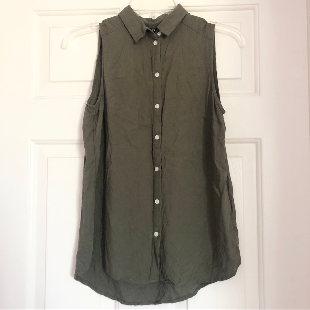 h&m olive button up tank